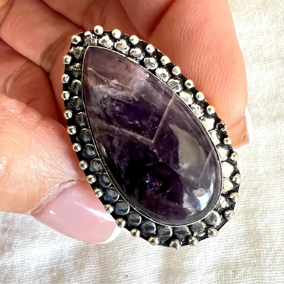 925 Crown Chakra Subtle Chevron Amethyst Ring 6.5 - Picture 3 of 8